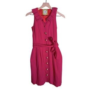 ELIZABETH MCKAY sleeveless tweed gold button up tie waist dress quiet luxury 0